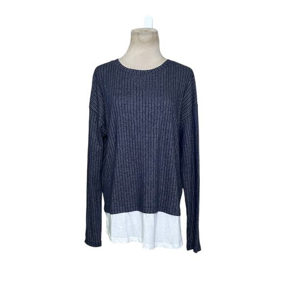 Zara blue striped long sleeves knit top size Medium - Picture 1 of 14